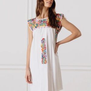 Mi Golondrina White Dress with Colorful Embroidery